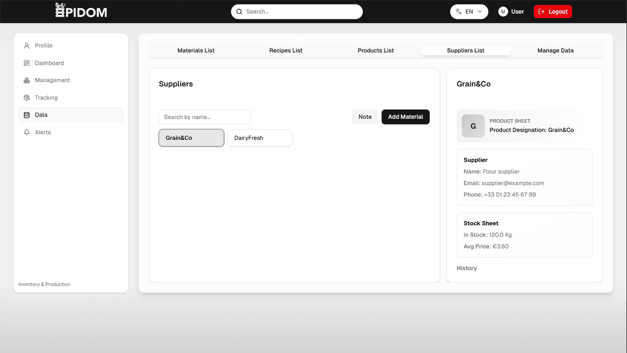 Supplier data interface