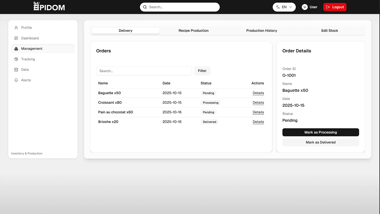 Delivery management interface